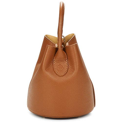 Genuine Cowhide Mini Bucket Handbag